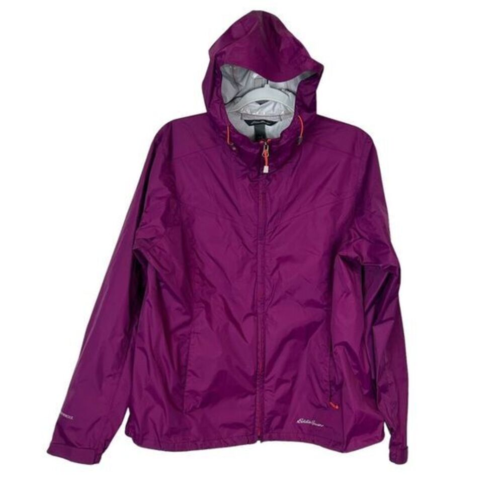 Eddie Bauer Weather Edge Hoodie Rain Jacket Women's Plum Large Full Zip RainCoat
